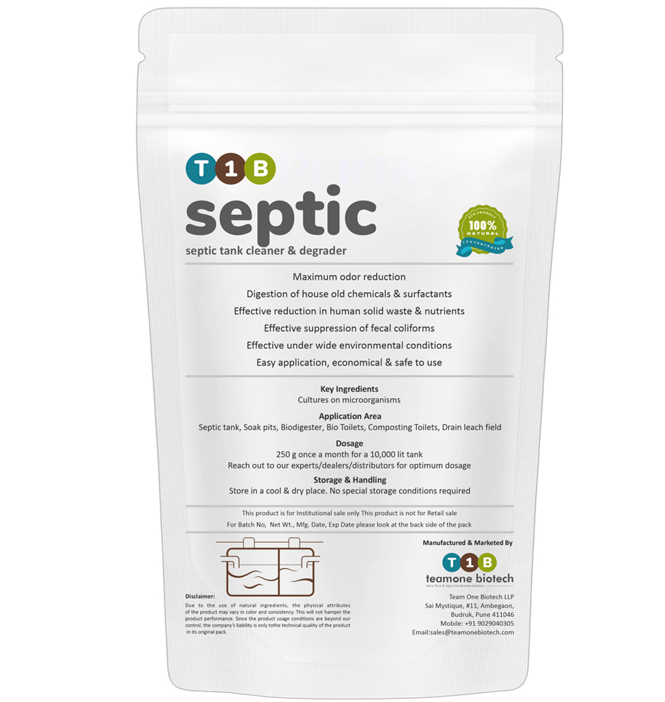 Helps reduce human waste by breaking down feacal sludge. biodegrades septage wastes. controls VOCs & foul odors